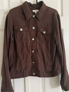 Charter Club Women’s Brown 100% linen Jacket Button Down Petite small/medium